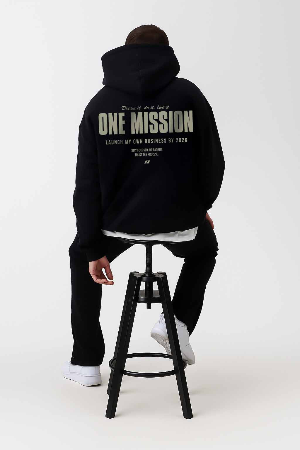 One Mission – Custom Black & Sand Hoodie