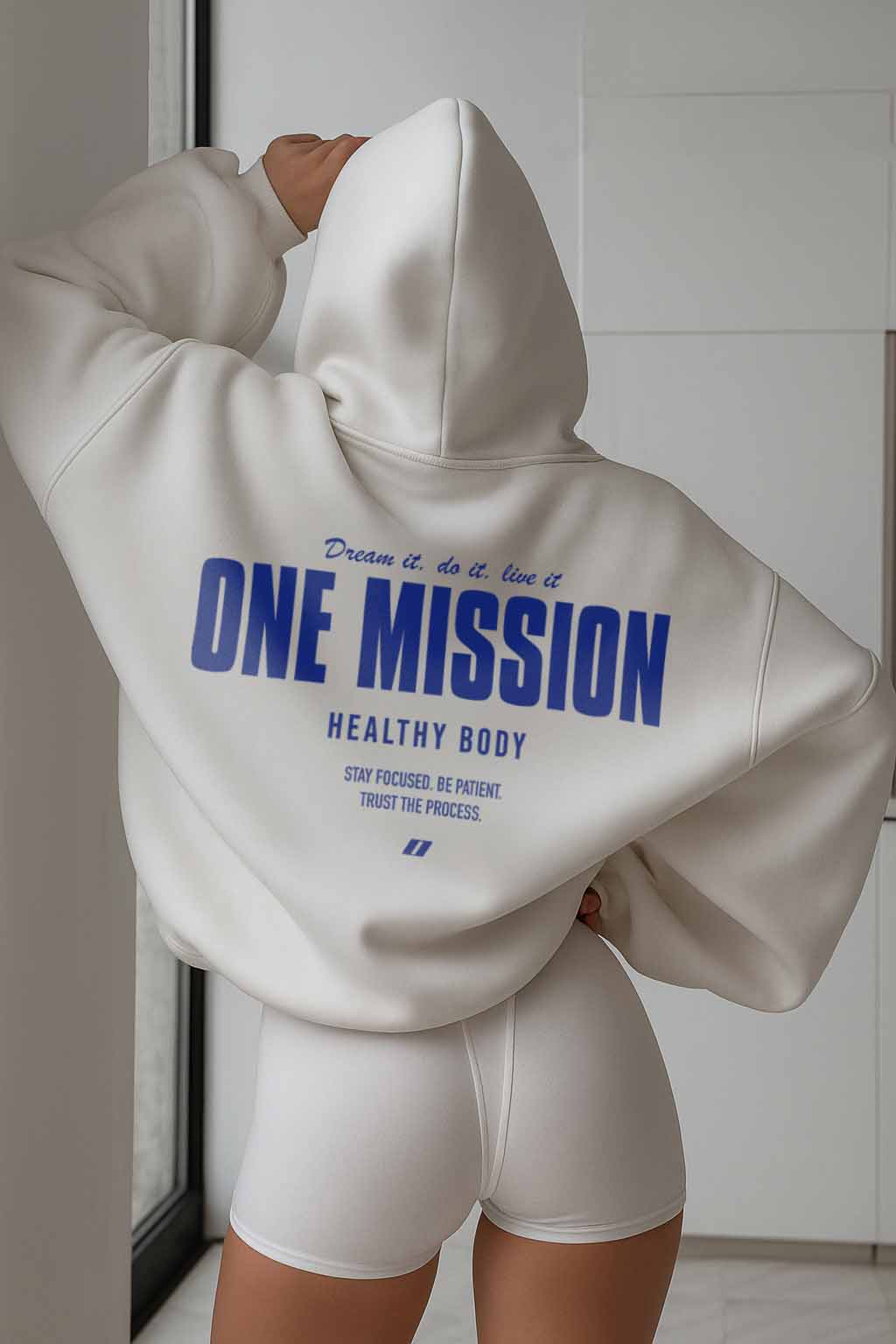 One Mission – Custom White & Navy Hoodie