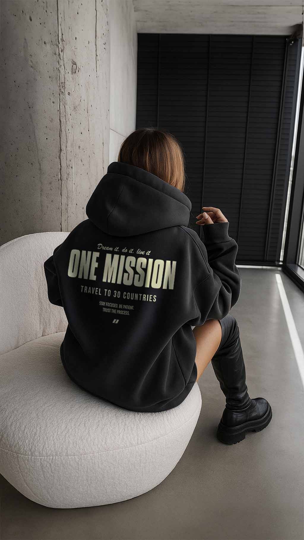 One Mission – Custom Black & Sand Hoodie