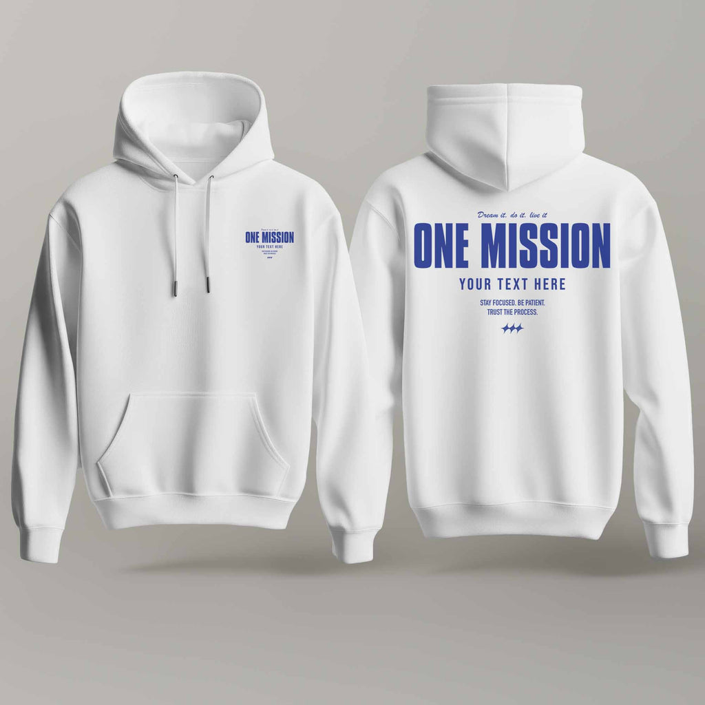 One Mission – Custom White & Navy Hoodie
