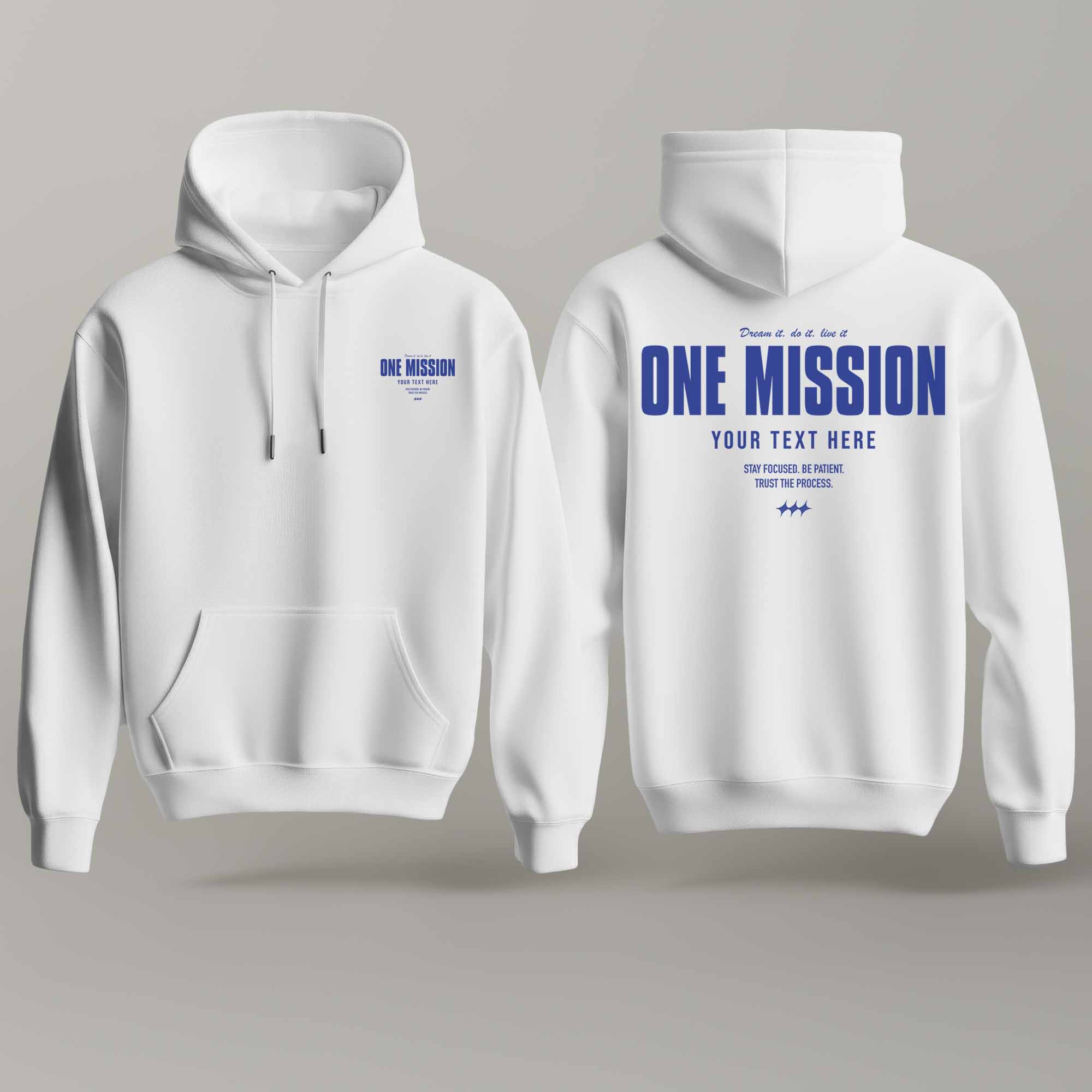 One Mission – Custom White & Navy Hoodie